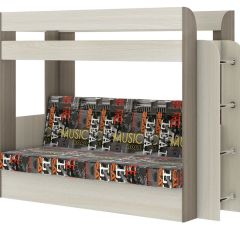 Кровать 2-х ярусная с диваном Карамель 75 (Музыка) Ясень шимо светлый/темный в Качканаре - kachkanar.mebel24.online | фото
