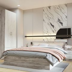 Кровать Гармония КР-601 1600 Дуб крафт серый/Дуб крафт белый в Качканаре - kachkanar.mebel24.online | фото