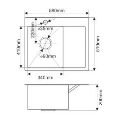 Мойка HD5851L MELANA ProfLine 3,0/200 САТИН врезная прямоугольная с коландером HD5851L в Качканаре - kachkanar.mebel24.online | фото 2