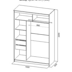 Шкаф-купе №19 Серия 3 Квадро (1500) Ясень Анкор светлый в Качканаре - kachkanar.mebel24.online | фото 4