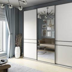 Шкаф-купе 2400 серии SOFT D5+D4+D5+B22+PL3 (по 2 ящика лев/прав+2штанги) профиль «Графит» в Качканаре - kachkanar.mebel24.online | фото