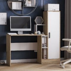 Стол компьютерный СКМ-2 ЛДСП Белый/Дуб сонома в Качканаре - kachkanar.mebel24.online | фото