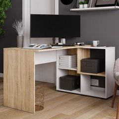 Стол компьютерный угловой СКМУ-4 Белый/Дуб сонома в Качканаре - kachkanar.mebel24.online | фото