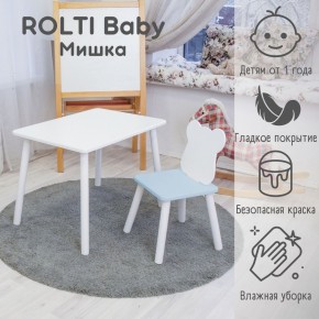 Детский комплект стол и стул «Мишка» Rolti Baby  (голубая столешница/белое сиденье/белые ножки) в Качканаре - kachkanar.mebel24.online | фото