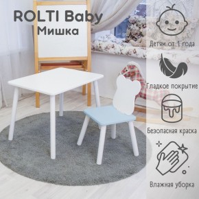 Детский комплект стол и стул «Мишка» Rolti Baby  (голубая столешница/голубое сиденье/белые ножки) в Качканаре - kachkanar.mebel24.online | фото