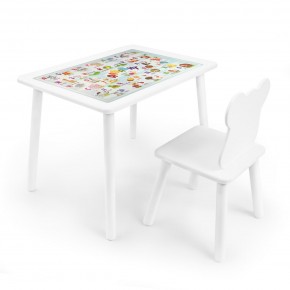 Детский комплект стол и стул Мишка Rolti Baby с накладкой Алфавит (белая столешница/белое сиденье/белые ножки) в Качканаре - kachkanar.mebel24.online | фото
