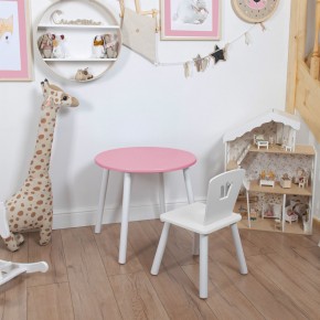 Комплект детский стол КРУГЛЫЙ и стул КОРОНА ROLTI Baby (розовая столешница/белое сиденье/белые ножки) в Качканаре - kachkanar.mebel24.online | фото