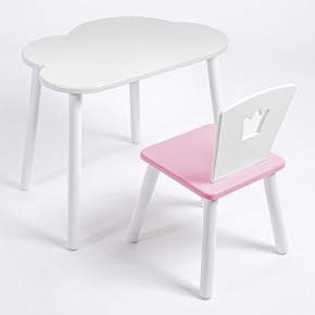 Комплект детский стол ОБЛАЧКО и стул КОРОНА ROLTI Baby (белая столешница/розовое сиденье/белые ножки) в Качканаре - kachkanar.mebel24.online | фото