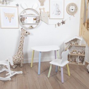 Комплект детский стол ОБЛАЧКО и стул МИШКА ROLTI Baby (белая столешница/белое сиденье/цветные ножки) в Качканаре - kachkanar.mebel24.online | фото