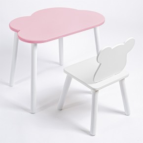 Комплект детский стол ОБЛАЧКО и стул МИШКА ROLTI Baby (розовая столешница/белое сиденье/белые ножки) в Качканаре - kachkanar.mebel24.online | фото