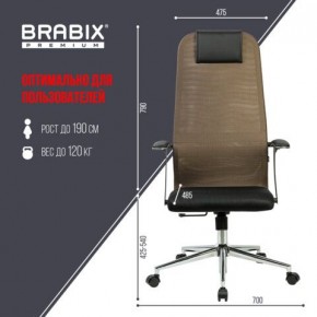 Кресло BRABIX PREMIUM "Ultimate EX-801" хром, плотная двойная сетка Х2, черное/коричневое, 532920 в Качканаре - kachkanar.mebel24.online | фото 6