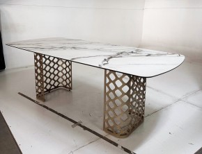 Стол CHIAVARI 220 KL-188 Контрастный мрамор матовый, итальянская керамика / Шампань, ®DISAUR в Качканаре - kachkanar.mebel24.online | фото 6