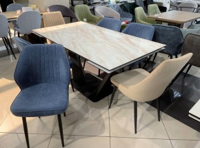 Стол Ниагара 140 БЕЖЕВЫЙ МРАМОР, стекло / ЧЕРНЫЙ М-City в Качканаре - kachkanar.mebel24.online | фото 2