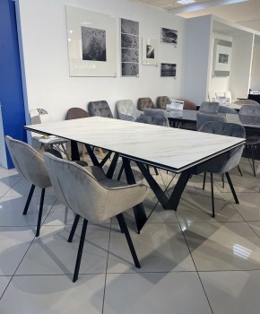 Стол RIETI 200 KL-99 Белый мрамор матовый, итальянская керамика / черный каркас, ®DISAUR в Качканаре - kachkanar.mebel24.online | фото 3