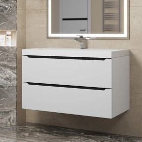 Тумба под раковину Uperwood Tanos 90 см, подвесная, белая/графит в Качканаре - kachkanar.mebel24.online | фото